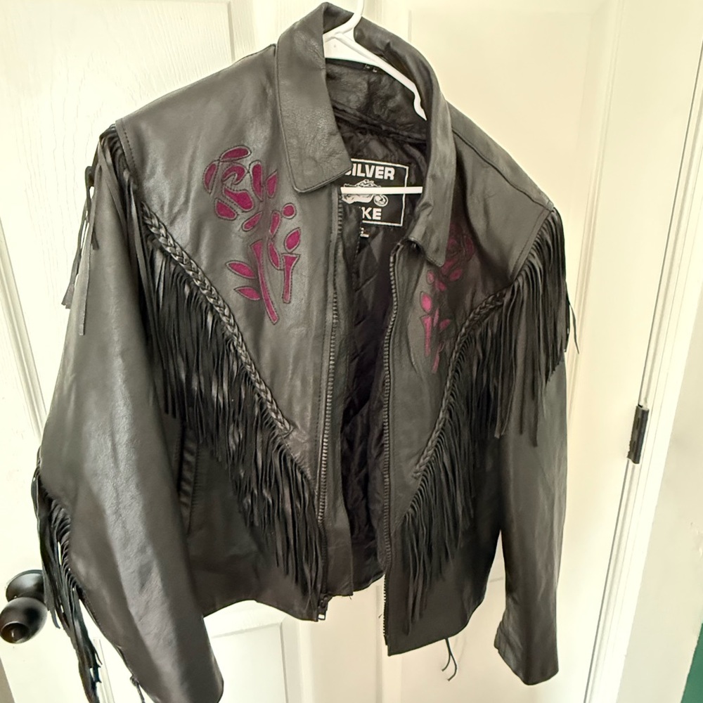 Women's Black Leather Fringe Jacket